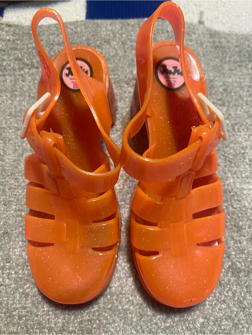 JuJu Orange Glitter Jelly Sandals - Picture 2 of 4